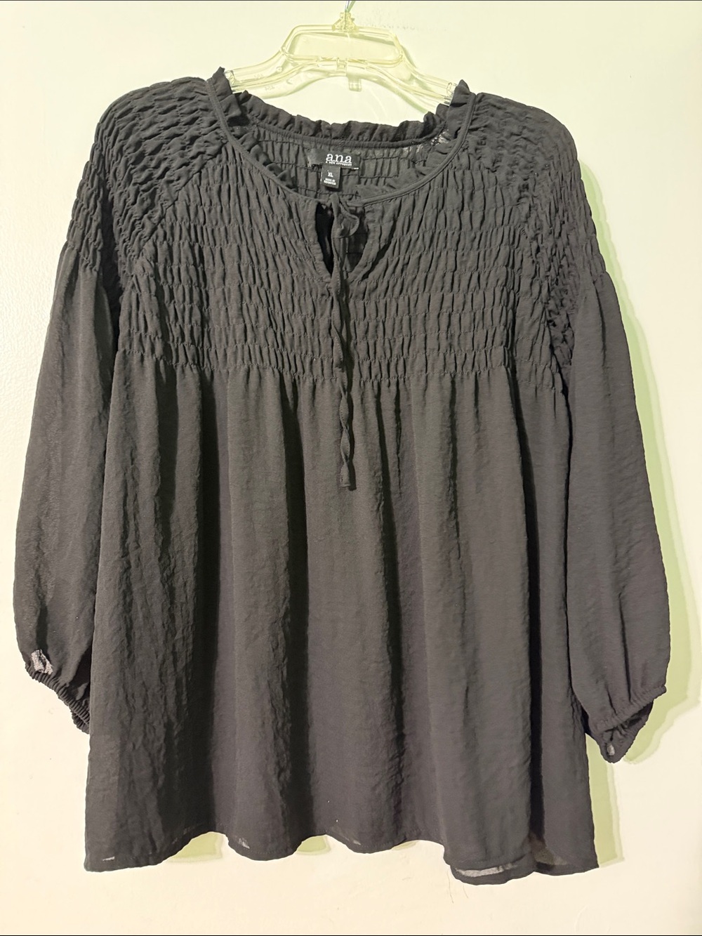 a.n.a XL Black Smocked Peasant Top - Picture 1 of 6